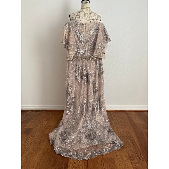 B69 Mac Duggal Floral Embellished Sequins Long Gown Womens 12 Wedding Modest - Picture 5 of 10